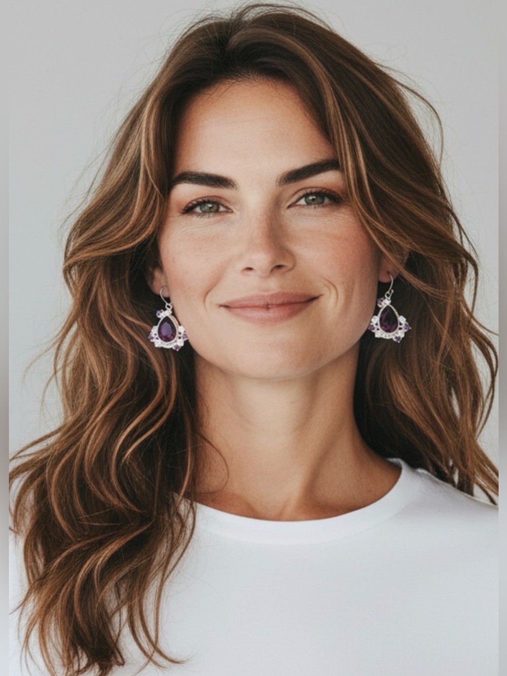 Purple Amethyst Dangle Earrings in Sterling Silver 925 / NWT